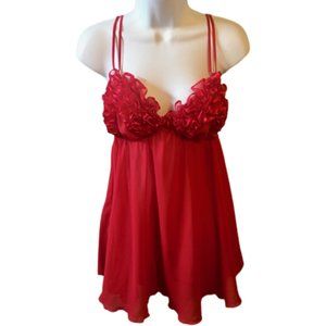 Victoria's Secret Ruffle Top Chemise Nightie Red Sheer Medium